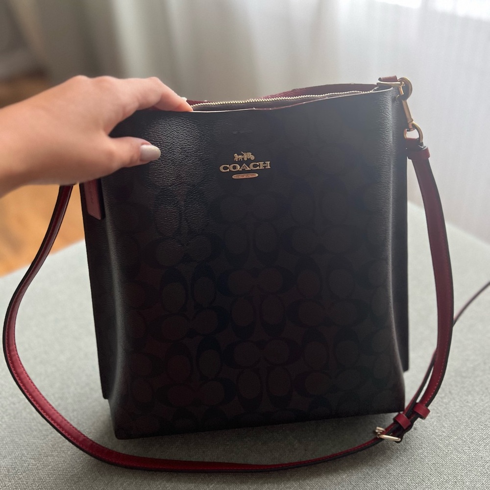 Coach Black and Red Crossbody Bag with Gold Accents